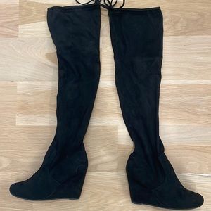 Black suede wedge over the knee boots